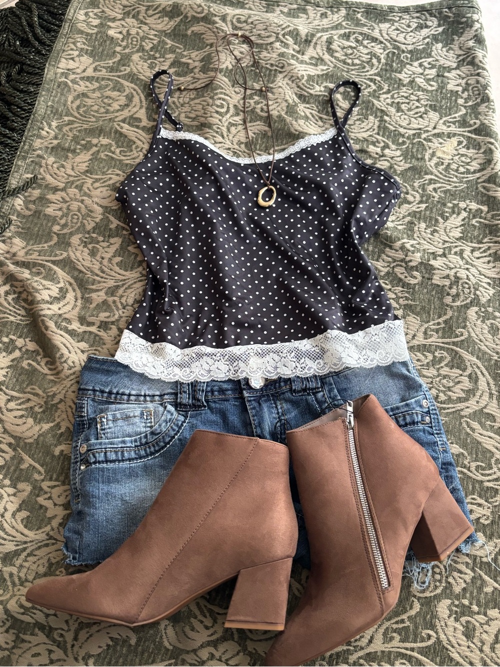 SHEIN • Black Polka Dot Lace Trim Cami
